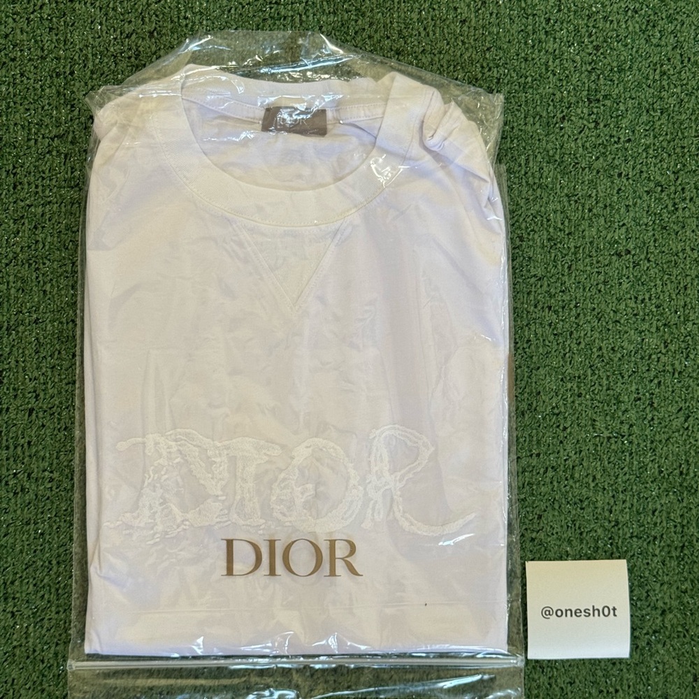 Dior Classic White Short Embroidered Sleeve Tee Size L - Picture 4 of 6